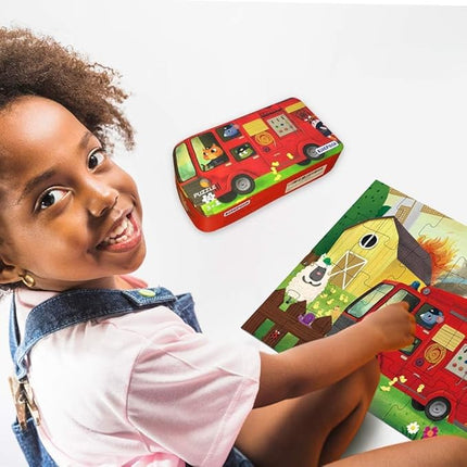 Puzzles for Kids Ages 12 Year Old 24 Pieces Large Fire Truck Kids Jigsaw Puzzles, Professional Preschool Toy Puzzles for Toddlers Boys and Girls –16”x12” with Storage Box