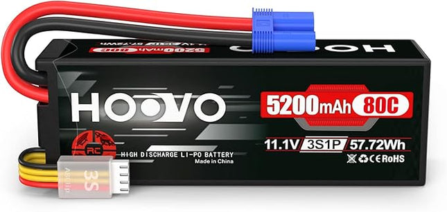 HOOVO 3S 11.1V Lipo Battery 5200mAh 80C Hard Case Battery with EC5 Connector for RC Car Boat Truck Heli Airplane UAV Drone FPV Racing