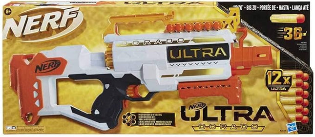 Nerf Ultra Dorado Motorised Blaster, Gold Accents, Fast-Back Loading, 12 Darts, Compatible Only Ultra Darts, 7.62 x 63.5 x 26.67 cm, F2017