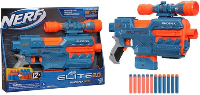 Nerf Elite 2.0 Phoenix CS-6 Motorized Blaster, 12 Official Darts, 6-Dart Clip, Scope, Tactical Rails, Barrel and Stock Attachment Points