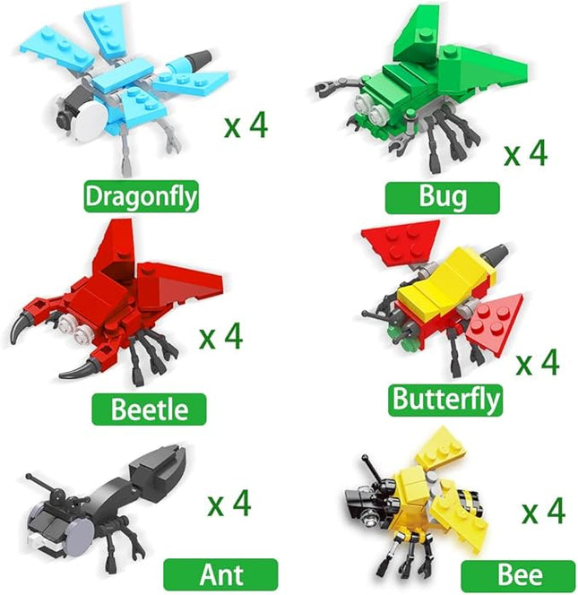 WODMAZ 24 Packs Valentines Day Gifts for Kids, Valentine Insect Building Blocks with Greeting Cards for Class Valentines Gifts Exchange, Valentine Party Favor Toys Boys Girls