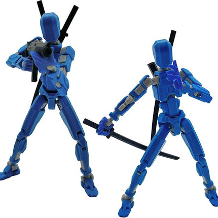 (Assembly Completed) 3D Printed Figure 5.54-inch Dummy13 with Weapon Expansion Set and Bracket, Full Body Mechanical Movable Toy, Desk Decoration. (Blue)