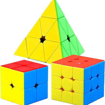 CFMOUR Speed Cube Set - Moyu Meilong 2x2x2 3x3x3 Pyramid Cube Bundle | Stickerless Magic Cubes with Smooth Turning | Brain Teaser Puzzle Toys for Kids & Adults