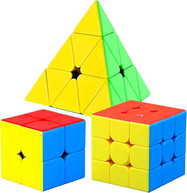 CFMOUR Speed Cube Set - Moyu Meilong 2x2x2 3x3x3 Pyramid Cube Bundle | Stickerless Magic Cubes with Smooth Turning | Brain Teaser Puzzle Toys for Kids & Adults
