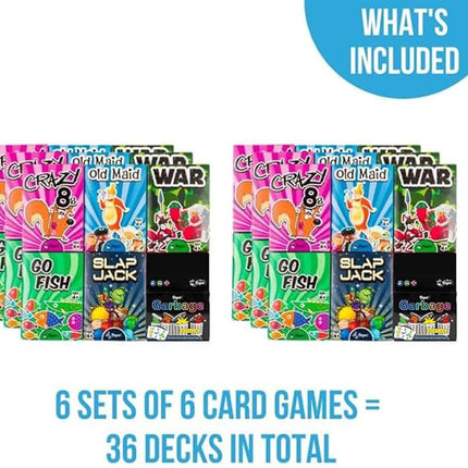 Regal Games Card Games for Kids - Go Fish, Crazy 8's, Old Maid, Slap Jack, Garbage Monsters, War - Simple & Fun Classic Family Table Game Sets (6 x 6)