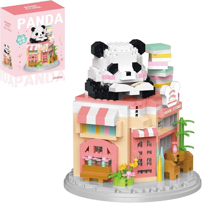 Street View Bookstore Mini Building Blocks,872 Pieces Cute Panda Animal Micro Building Sets,Simulation Architecture Construction Toy,Creative Gifts for Adults Teens 12+