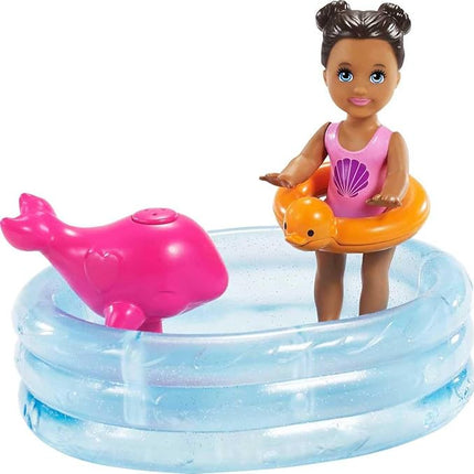 Barbie Skipper Babysitters Inc Playset with Skipper Doll, Color-Change Small Doll, Pool, Squirt Whale Toy & Accessories