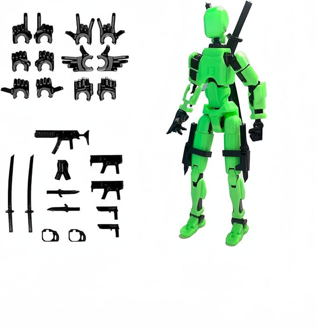 T13 Action Figure Assembly Completed, Upgraded 3D Printed T13 Action Figure, The Dummy 13 is Very Suitable for Office Desks and Birthday Cake Decorations (Green)