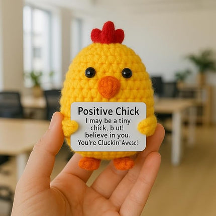 Inspirational Crochet Positive Chick - Emotional Support Crochet Dolls Positive Crochet Animals Gifts Desk Decor Emotional Support Plush for Anxiety & Stress Relief