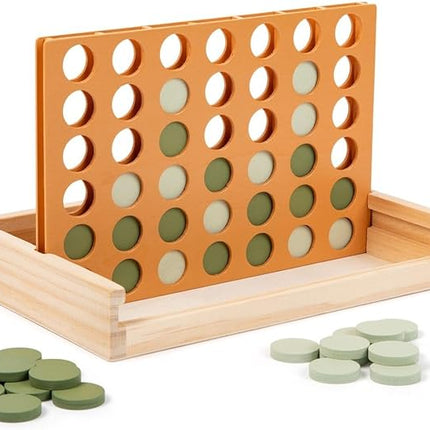 Neutral Wooden Four in a Row Game, Aesthetic Two Player Montessori Travel Board Game for Kids and Adults, Perfect Coffee Table Decor and Housewarming Gift