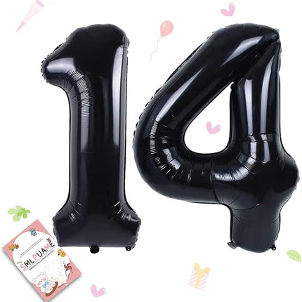 Smlpuame 40 inch Number Balloon 0-9 Black Large Number 14 Balloons,Digital Balloons for Birthday Party Celebration Decorations Supplies, Helium Foil Number Balloons for Wedding Anniversary