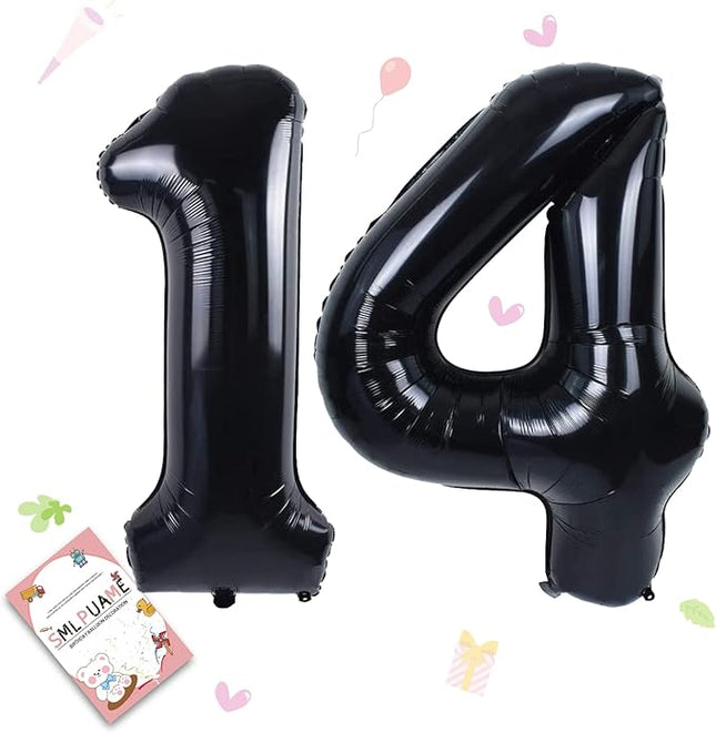 Smlpuame 40 inch Number Balloon 0-9 Black Large Number 14 Balloons,Digital Balloons for Birthday Party Celebration Decorations Supplies, Helium Foil Number Balloons for Wedding Anniversary