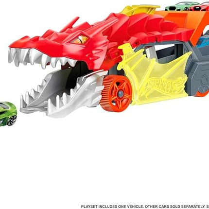 Hot Wheels City Toy Car Track Set, Dragon Launch Transporter & 1:64 Scale Car, Launch Vehicles from Creature's Mouth, Stores up to 5 Vehicles