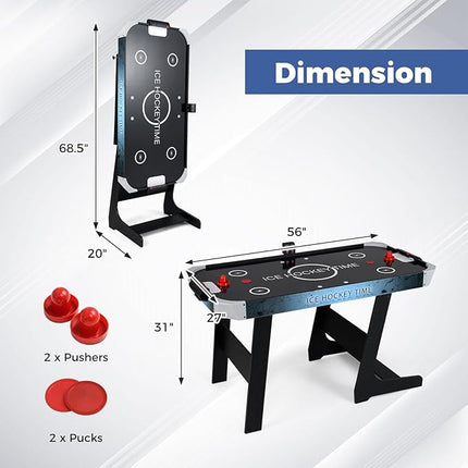 Goplus Foldable Air Hockey Table for Kids & Adults, 56 Inch Air Hockey Arcade Game Table with Digital LED Scoreboard, Powerful 12V Motor, 2 Pucks & 2 Pushers for Home, Office, Game Room