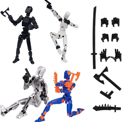 WEAREWE 4PCS Action Figures Set 13 Luck 13 Action Figure Multi-Jointed Movable Toy for Kids (Black-White-T-Orange Blue)