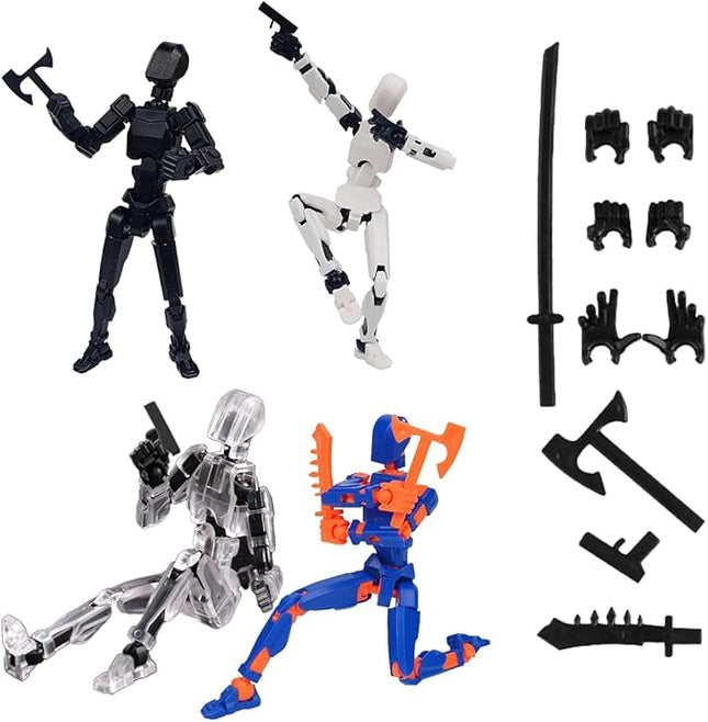 WEAREWE 4PCS Action Figures Set 13 Luck 13 Action Figure Multi-Jointed Movable Toy for Kids (Black-White-T-Orange Blue)