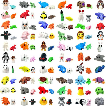 102 Pcs Mini Random 3D Printed Animal Figurines Set, Flexible Articulated Fidget Toys,Surprise 3D Printed Animals Cute Desk Decor, Party Favors, Classroom Rewards(52 Large 50 Small)