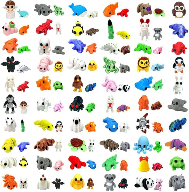 102 Pcs Mini Random 3D Printed Animal Figurines Set, Flexible Articulated Fidget Toys,Surprise 3D Printed Animals Cute Desk Decor, Party Favors, Classroom Rewards(52 Large 50 Small)