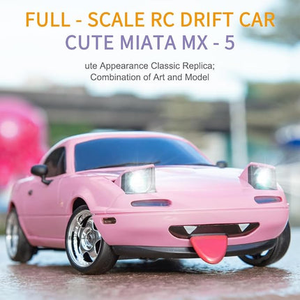 LD1804 RC Drift Car 1:18 Scale Mini MX-5 RWD 2.4GHz Miata RC Vehicles with Gyro and LED Lights for Adults Hobby Toys (Pink)