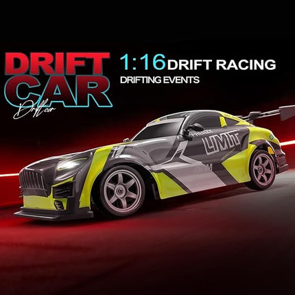 RC Drift Car, 1:16 Scale Remote Control Vehicle for Drift and Race, 2.4GHz 4WD High Speed 20+KM/H Racing Car with LED Lights, Hobby RC Cars Toy Gifts for Teen Adults