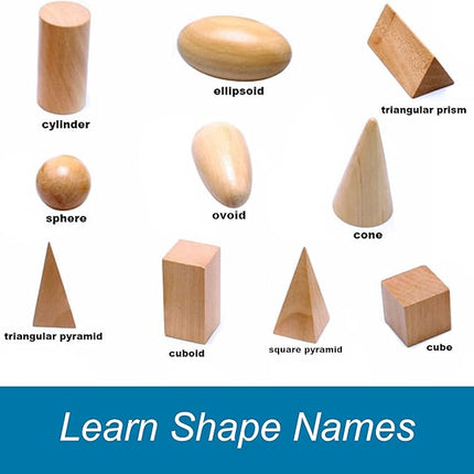 BOHS Geometric Solids Guess Game - 3D Shapes Miniature Set -Wooden Montessori Toys - Ages 3 and Up