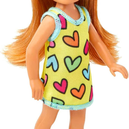Barbie Chelsea Small Doll in Yellow Heart-Print Dress & Sneakers with Blonde Ponytail & Blue Eyes