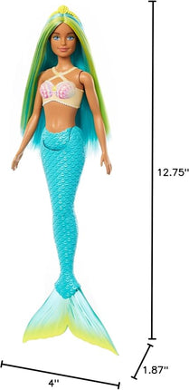 Barbie Mermaid Doll with Two-Tone Blue & Yellow Fantasy Hair & Headband Accessory, Toy with Shell Bodice & Turquoise Tail