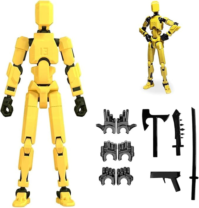 Yewmow(Assembly Completed 2025 New Titan 13 Action Figure Set,Lucky Robot 13 Action Figure 3D Printed Multi-Jointed Movable,Nova 13 Action Figures,Multiple Accessories (Assembly Completed- Yellow)