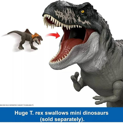 Mattel Jurassic World Rebirth Super Colossal Tyrannosaurus Rex Action Figure, T-Rex Dinosaur Toy Swallows Minis, Movie-Accurate Posable
