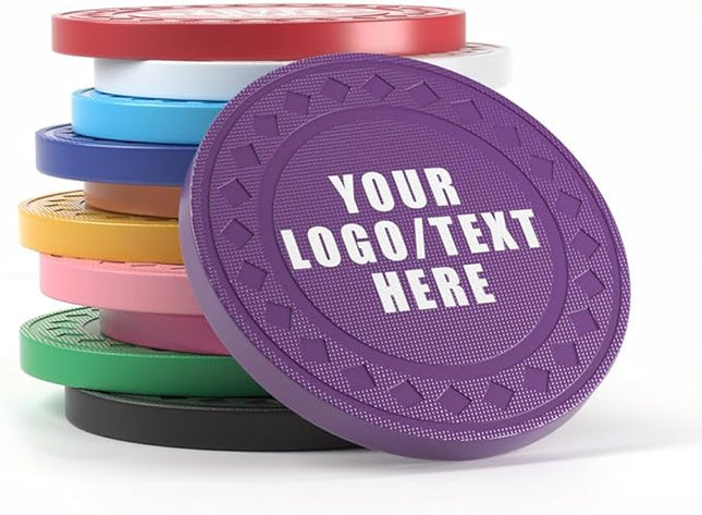100 Personalized Plastic Diamond Chips, Print Your Image and Text, Tokens for Casino Player, Board Game, Late Night Poker Game, Party, Bar, Golf Ball Markers, Business Cards, Redemption