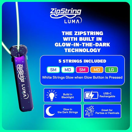 ZipString Luma - The Patented Glow-in-The-Dark Toy That Flies a Loop of String, Creates Endless Shapes and Tricks Built-in LED for Glowing Fun. Perfect STEM Gift for Kids & Adults. Wonderment Awaits