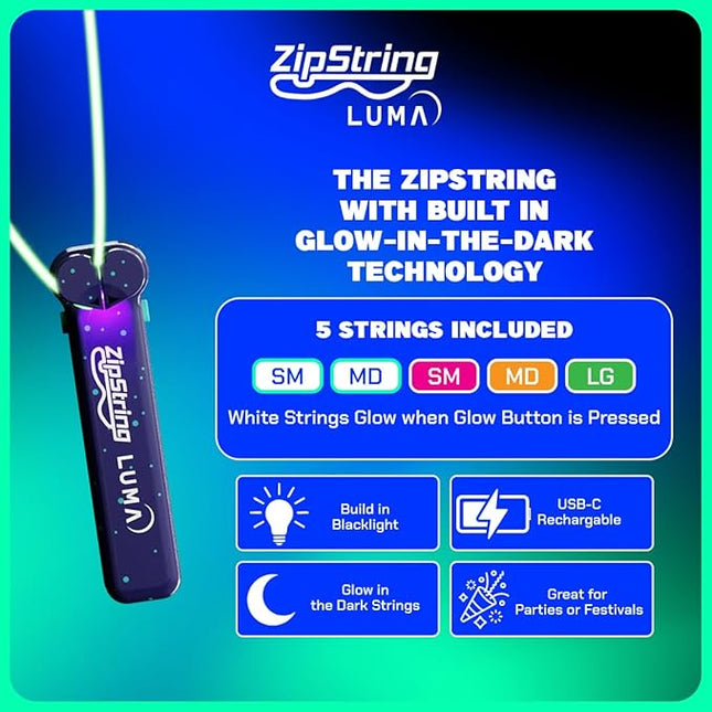 ZipString Luma - The Patented Glow-in-The-Dark Toy That Flies a Loop of String, Creates Endless Shapes and Tricks Built-in LED for Glowing Fun. Perfect STEM Gift for Kids & Adults. Wonderment Awaits