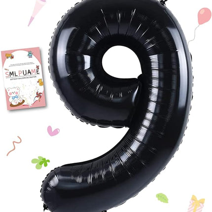 Smlpuame 40 inch Number Balloon 0-9 Black Large Number 9 Balloons,Digital Balloons for Birthday Party Celebration Decorations Supplies, Helium Foil Number Balloons for Wedding Anniversary