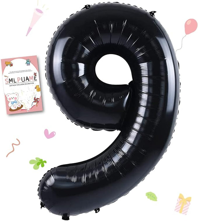 Smlpuame 40 inch Number Balloon 0-9 Black Large Number 9 Balloons,Digital Balloons for Birthday Party Celebration Decorations Supplies, Helium Foil Number Balloons for Wedding Anniversary