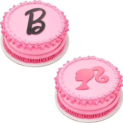Barbie Cake Toppers | 2 Pack | Large Barbie B and Silhouette Cake Decorations, Pink and Black Ready To Use Toppers, Food Safe