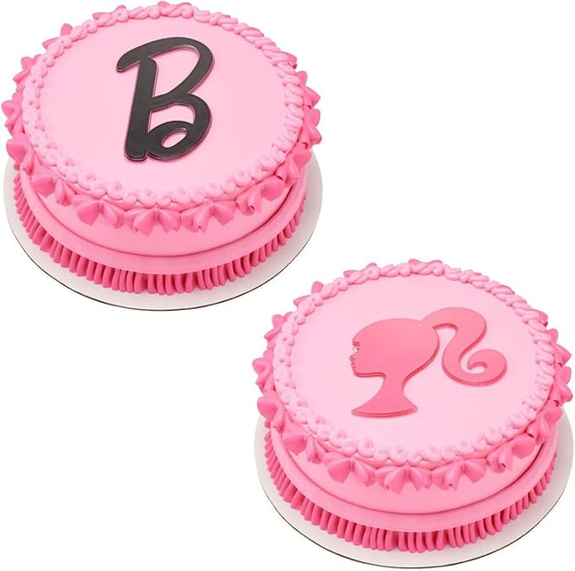 Barbie Cake Toppers | 2 Pack | Large Barbie B and Silhouette Cake Decorations, Pink and Black Ready To Use Toppers, Food Safe