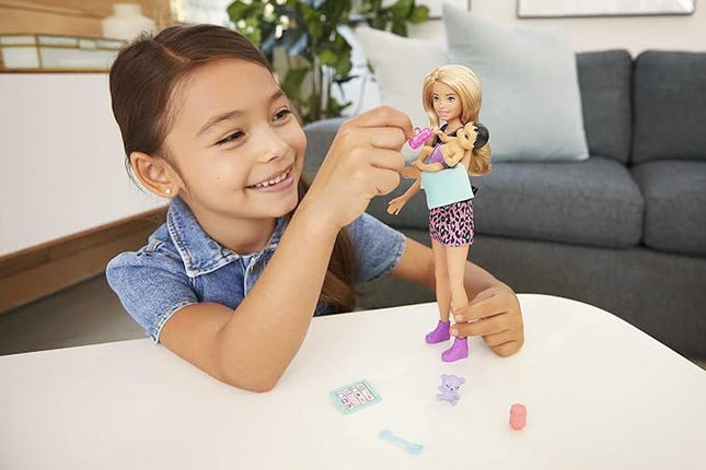 Barbie Skipper Babysitters Inc Set with Blonde Doll in 'Girl Power' Top, Baby Doll & 4 Accessories