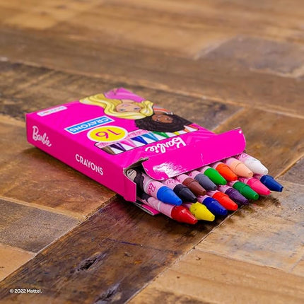 Barbie Crayons | Barbie Crayon Box | Barbie Crayons for Girls | Barbie Coloring | Barbie Accessories | Barbie Crafts | 16 Count | Multicolor (Modern, 1, Count)