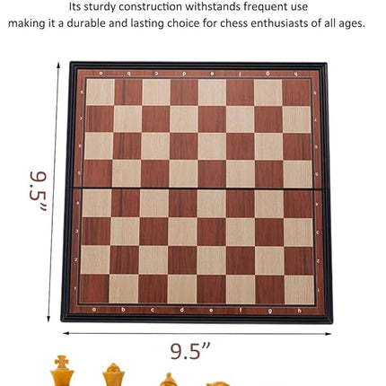 Chess Sets Magnetic Board Games - 9.5 Inches Travel Chess Set for Teenager & Adults, Wooden-Style Folding Portable Chess Gifts Classic 2-Player Strategy Family Game for Beginner and Professional