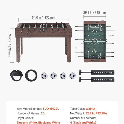 VEVOR Foosball Table 42/48/55 in Foosball Table Indoor Full Size Foosball Tables for Home, Family, and Game Room, Durable Soccer Set, Includes 2/4 Balls, Score Keeper, and 2 Cup Holders