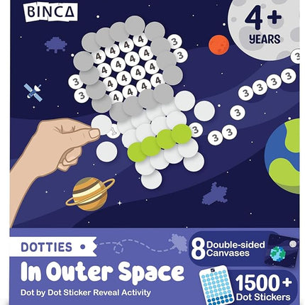 BINCA Dotties Dot Art Activity Kit - Space, 1500+ Stickers, Mess-Free Activities, DIY Dot Sticker Art for Toddlers, Kids Travel Activities, Craft Kits & Gifts for Boys & Girls Ages 4,5,6,7