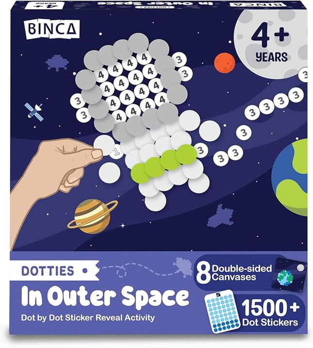 BINCA Dotties Dot Art Activity Kit - Space, 1500+ Stickers, Mess-Free Activities, DIY Dot Sticker Art for Toddlers, Kids Travel Activities, Craft Kits & Gifts for Boys & Girls Ages 4,5,6,7