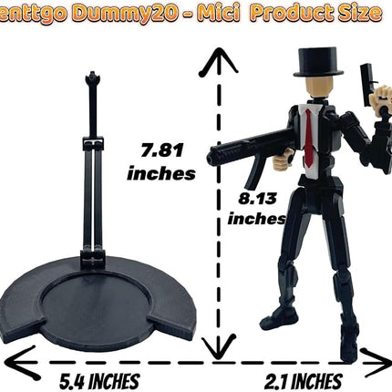 3D Printed 8.13-inch Action Figure Dummy-Mici20, Full Body Mechanical Movable Toy, Multiple Accessories, Desk Decoration (3 HandsType, Bracket, Weapons, Armour) (Black)