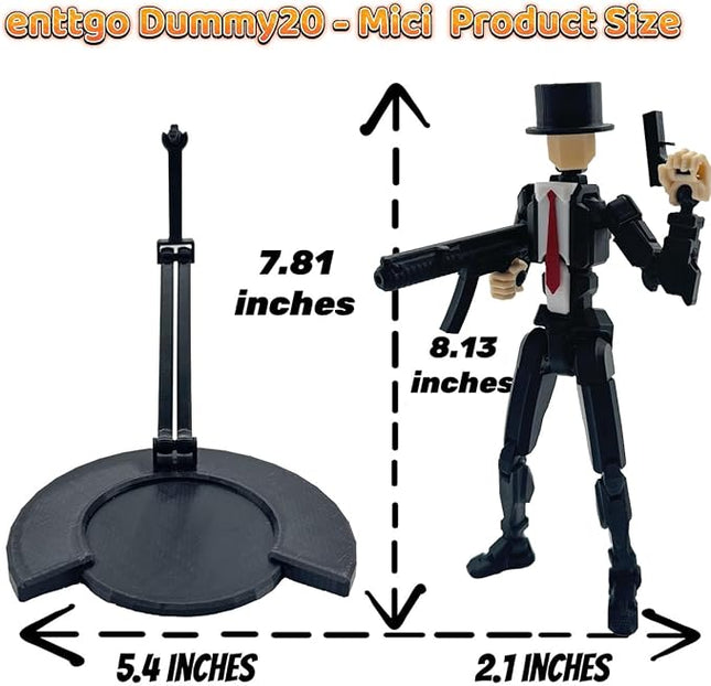 3D Printed 8.13-inch Action Figure Dummy-Mici20, Full Body Mechanical Movable Toy, Multiple Accessories, Desk Decoration (3 HandsType, Bracket, Weapons, Armour) (Black)