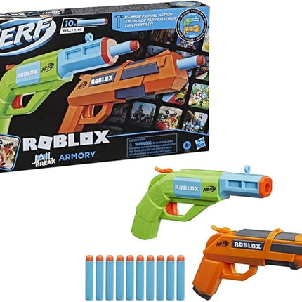 Nerf Roblox Jailbreak: Armory, Includes 2 Hammer-Action Blasters, 10 Elite Darts, Code to Unlock in-Game Virtual Item