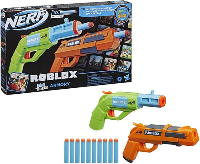 Nerf Roblox Jailbreak: Armory, Includes 2 Hammer-Action Blasters, 10 Elite Darts, Code to Unlock in-Game Virtual Item
