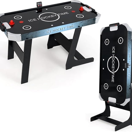 GYMAX Foldable Air Hockey Table, 56 Inch Arcade Style Air Hockey Game Table with Powerful 12V Motor and LED Digital Scoreboard, Includes 2 Pushers and 2 Pucks, for Home, Game Room and Office