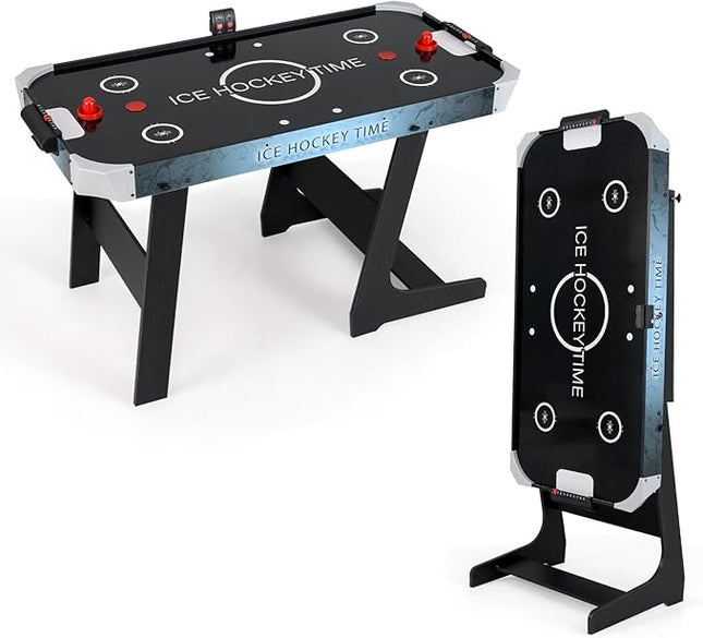 GYMAX Foldable Air Hockey Table, 56 Inch Arcade Style Air Hockey Game Table with Powerful 12V Motor and LED Digital Scoreboard, Includes 2 Pushers and 2 Pucks, for Home, Game Room and Office