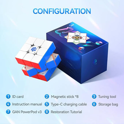 GAN 12 ui Maglev, Smart Speed Cube 3x3 with GAN PowerPod, Intelligent Magnetic Speedcube via Bluetooth Connected for Online Games/AI Training Puzzle Toys for Kids and Adults