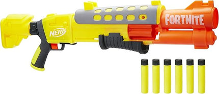 Nerf Fortnite Legendary TAC Dart Blaster, Yellow Glow Lap Design, 6 Dart Mega Drum and 6 Nerf Accustrike Mega Darts, Pump Action F4168